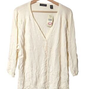 NWT Light Yellow Silk-Blend Cardigan Valerie Stevens 2X 0009